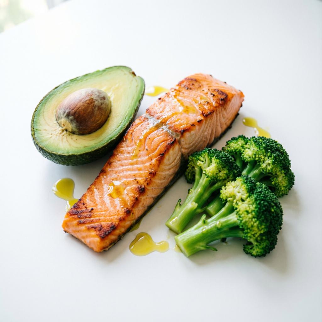 Ingredientes da dieta cetogênica: vegetais, carnes, ovos, abacate e azeite